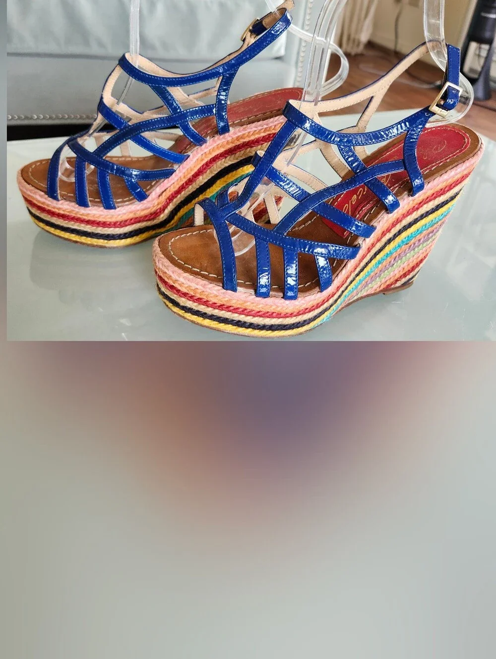 Paloma Barcelo Rainbow Espadrille Wedges Size 38 Boho Chic Y2K Retro 70's Disco